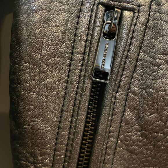 Michael Kors Metallic Silver Leather Jacket | Womens M, Moto Style EUC MSRP $595 - Picture 11 of 12